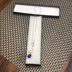 GRATIA PEARL 8”LONG SILVER WITH BLUE&GOLD PEARLS